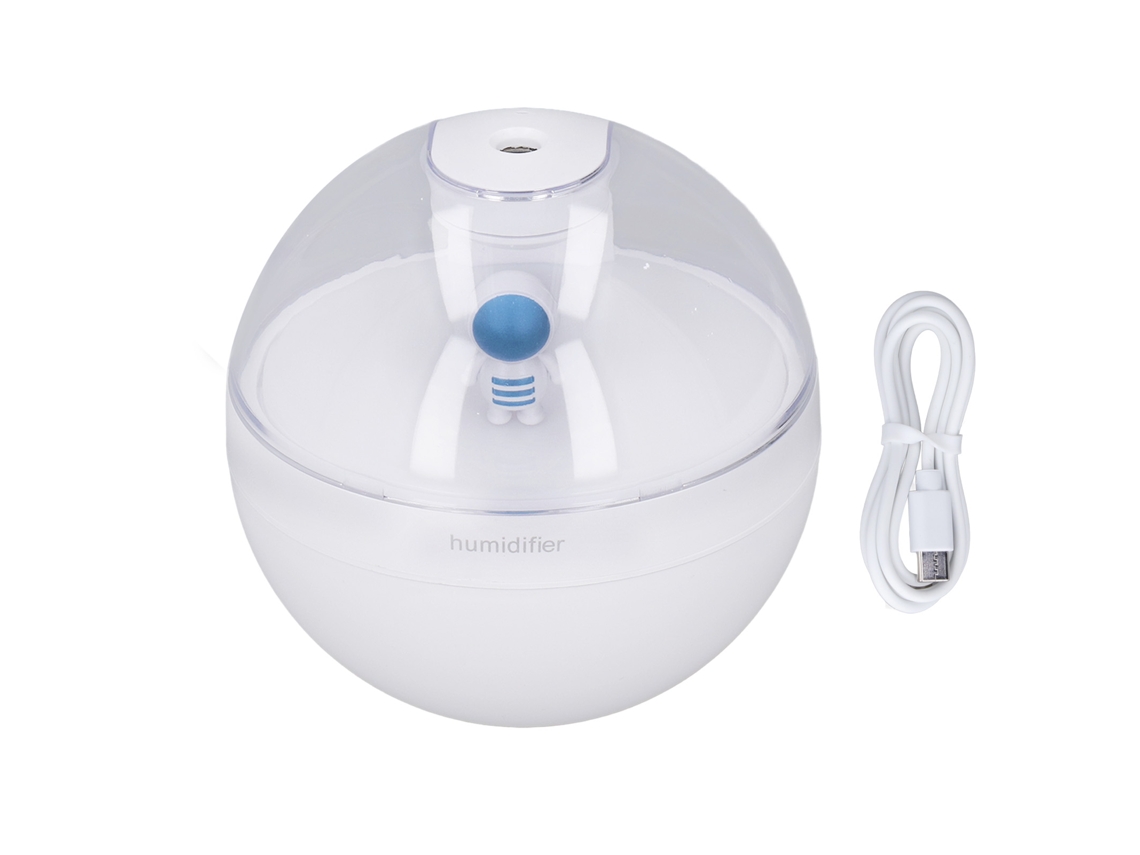 Mini humidificador USB de 220 ml con diseño de astronauta y luz amarilla cálida, ABS blanco para el hogar