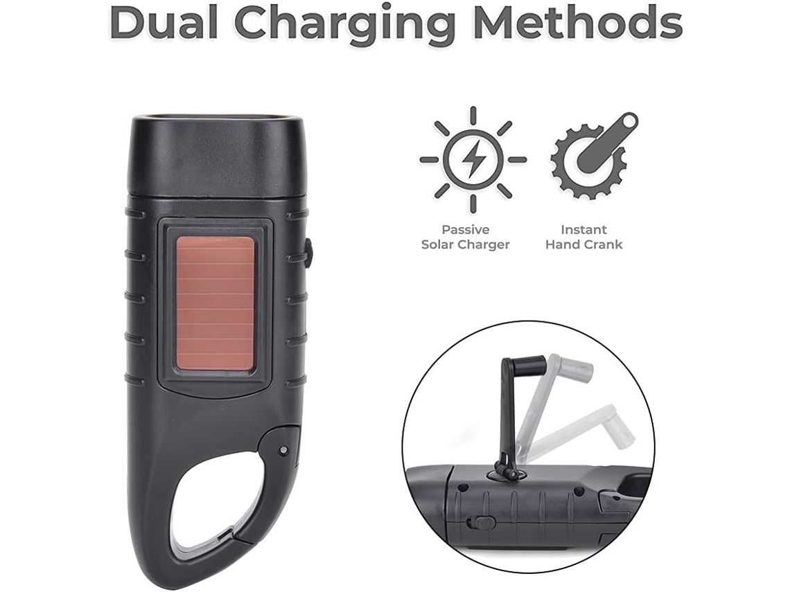 Linterna Con Manivela – Linterna Led Recargable – Linterna Solar De Emergencia – Negro – Abs