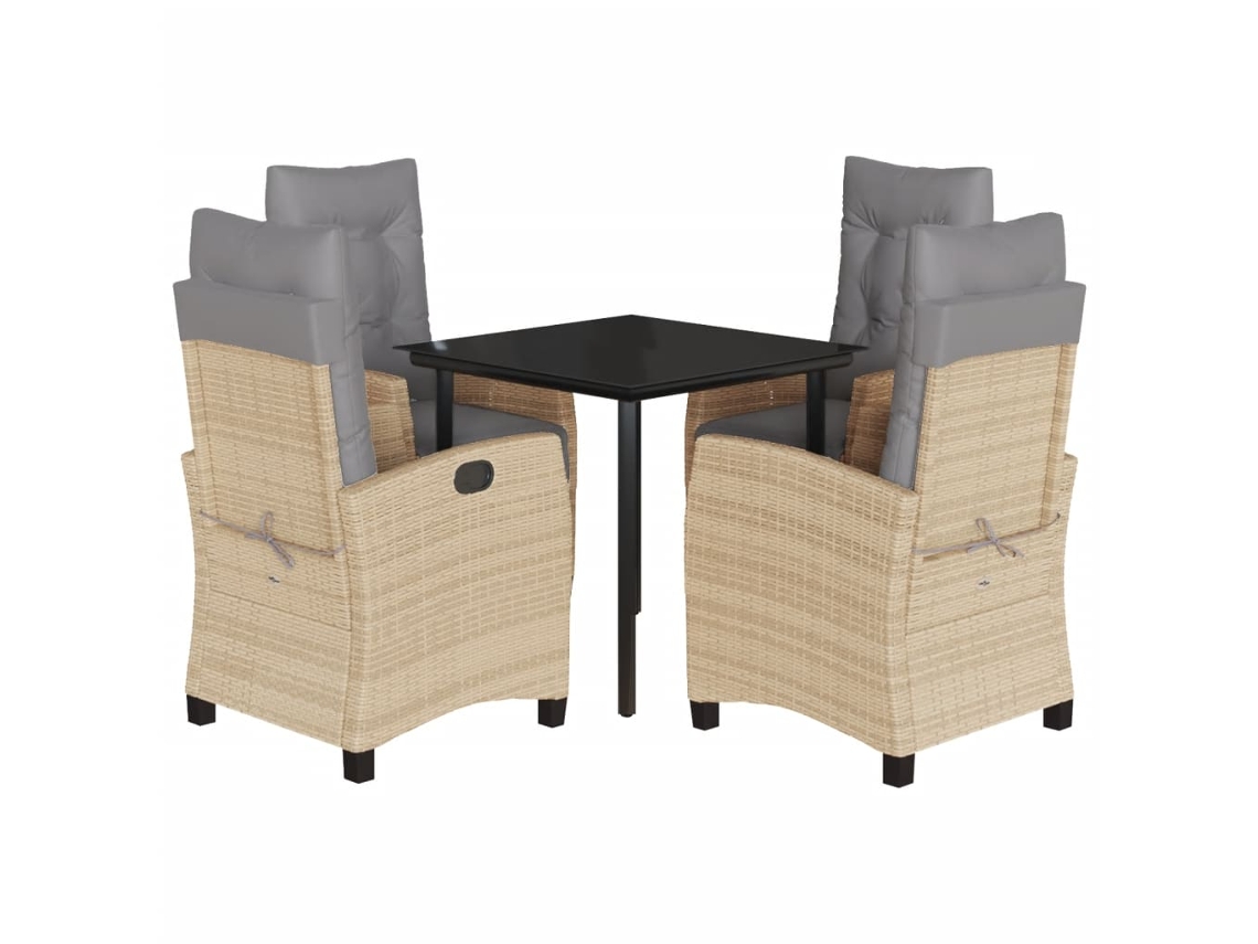 Juego de 5 piezas de comedor de jardín con cojines de mimbre en beige mixto - EXCLUSIVA MAISON