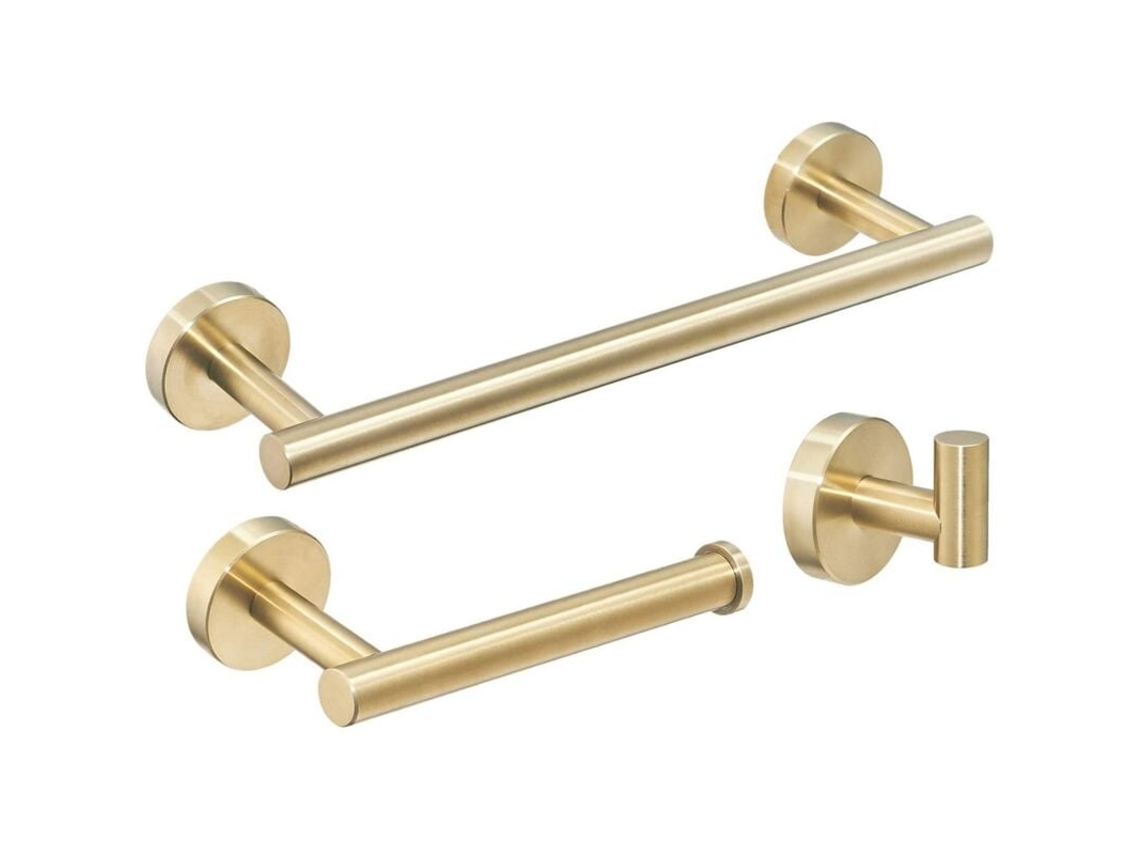 Juego de accesorios para baño de 3 piezas en acero inoxidable, oro cepillado TRUYUETY