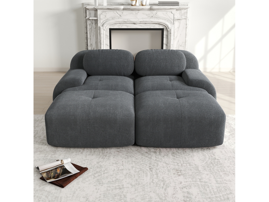 Sofá Modular 2 Plazas - Con Chaiselongue, Rutschfest, Ergonómico - Gris