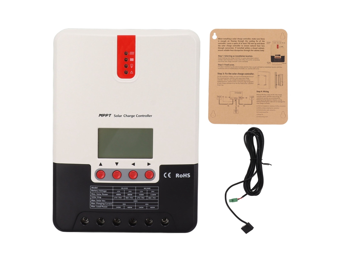 Controlador de carga solar MPPT con regulación automática y pantalla LCD