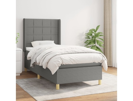 vidaXL Cama con somier y colchón 90x200 cm tela gris oscuro