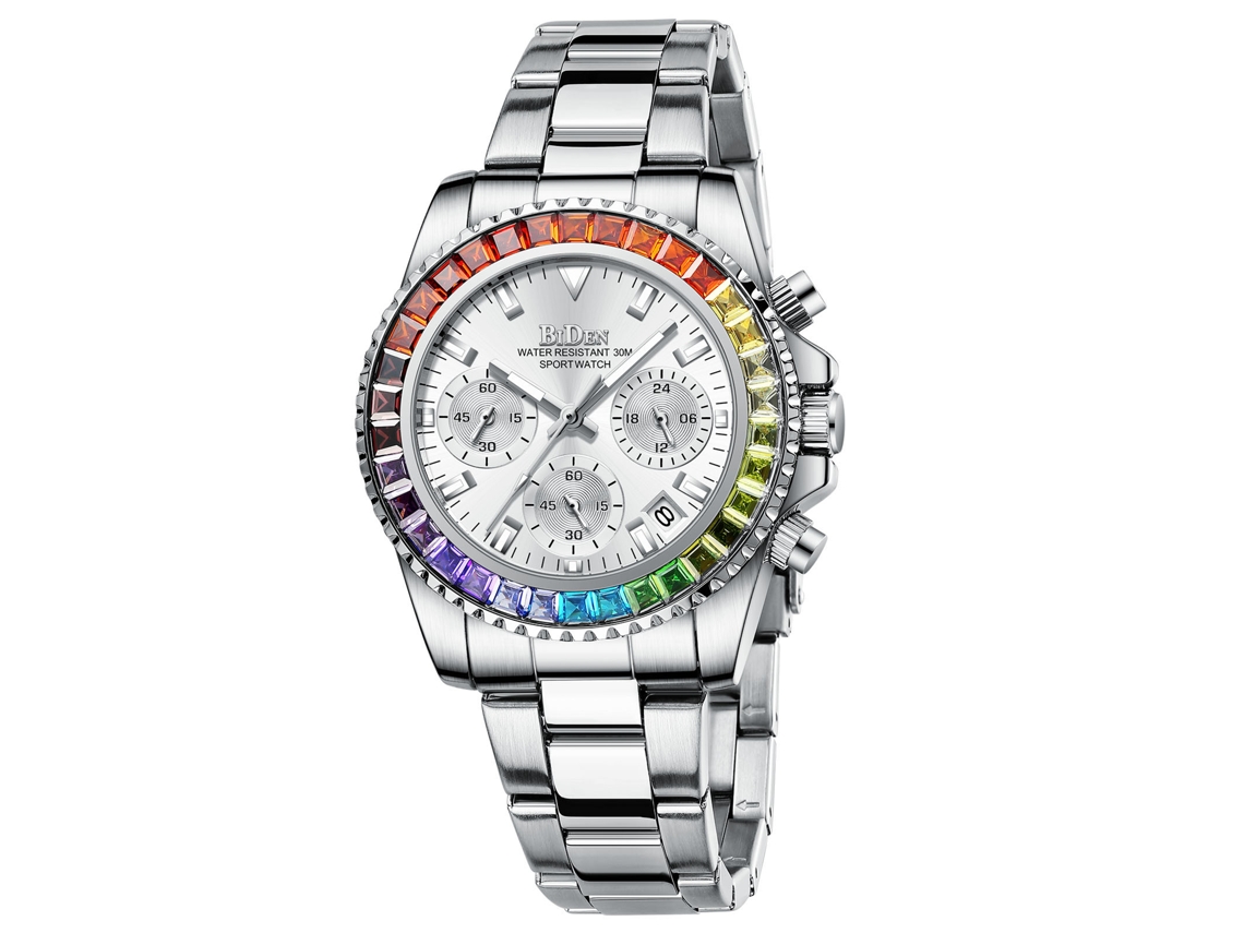 Reloj De Pulsera De Cuarzo Con Correa De Acero Inoxidable, Diamantes Y 6 Manecillas, Estilo Moderno Para Mujer (plateado Y Blanco).