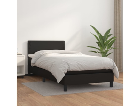 VIDAXL Cama con somier (Negro - Cuero artificial - 203 x 90 x 88 cm)