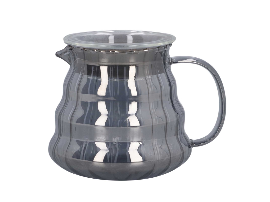 Servidor de café de vidrio con rayas grises galvanizadas, jarra de 300 ml