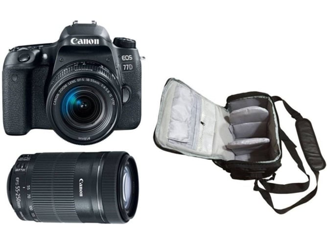 Kit Cámara Réflex CANON EOS 77D EF-S 18-55mm F4-5.6 IS STM + EF-S 55-250mm F4-5.6 IS STM + Bolsa