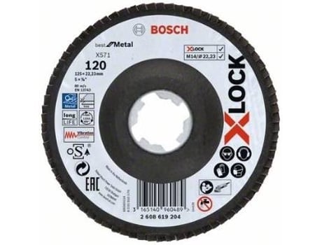 Disco de Láminas BOSCH X-Lock - Versión Biselada - Placa de Fibra - 125 mm - G 120 - X571 - Best para Metal - 1 Pieza