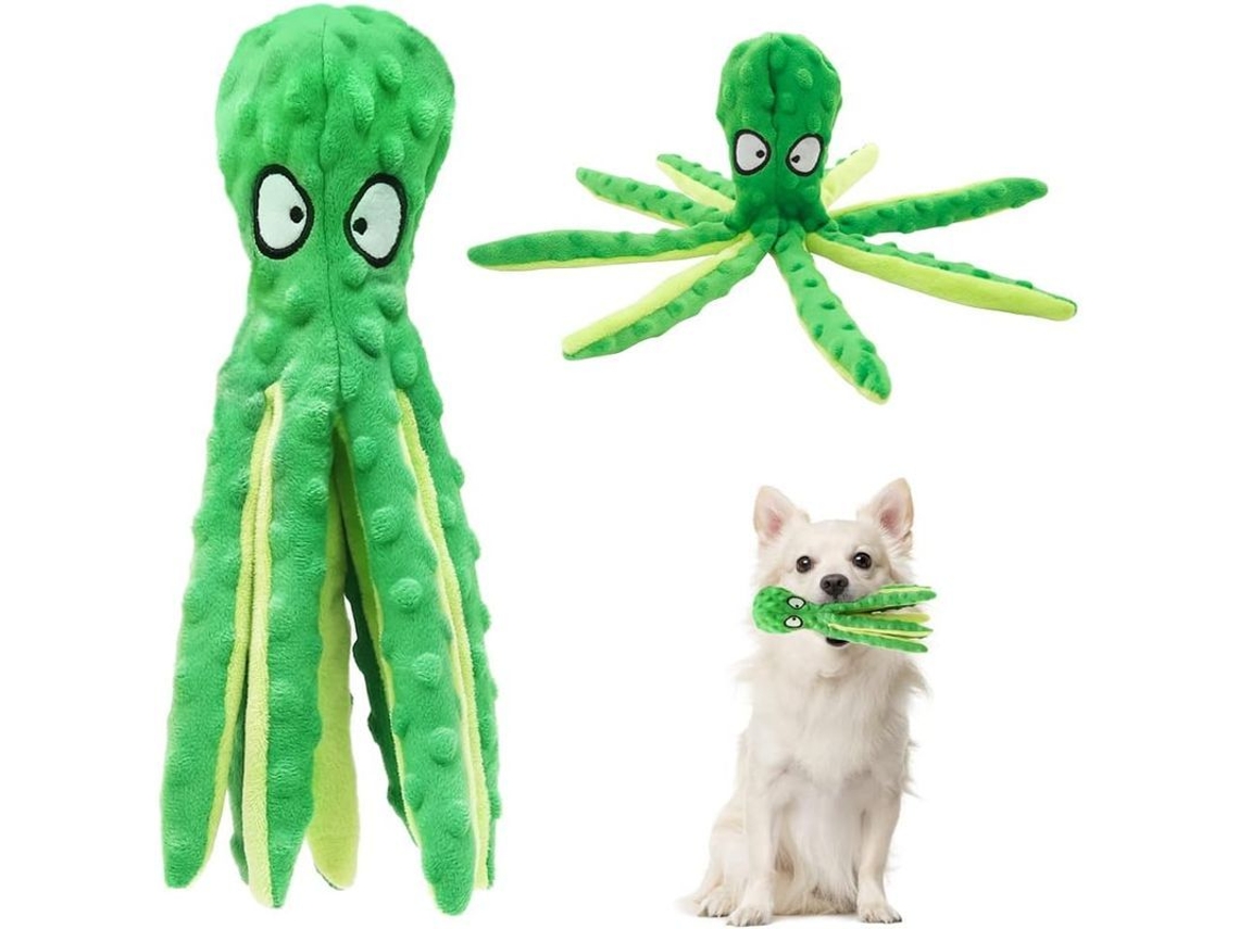 2026-2746-juguete De Peluche Pulpo Sin Relleno Para Perros Pequeños, Juguete De Mordisqueo Duradero Con Papel Crujiente Interactivo Para Mascotas Verde