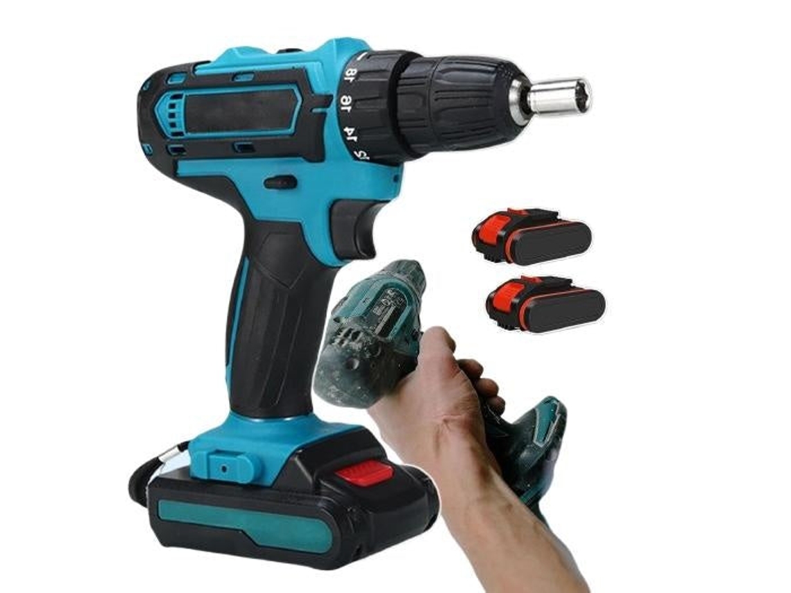Atornillador Taladro, Eléctrico Multifuncional Weytoll 3 En 1 Batería de Litio, Motor Cepillado de Impacto 21 V, Azul, Envío 24h