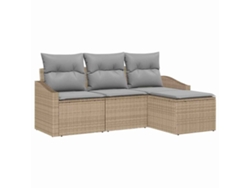 Juego De Sofá Con Cojín 4 Uds | Mueble De Jardín Beige Ratán Sintético