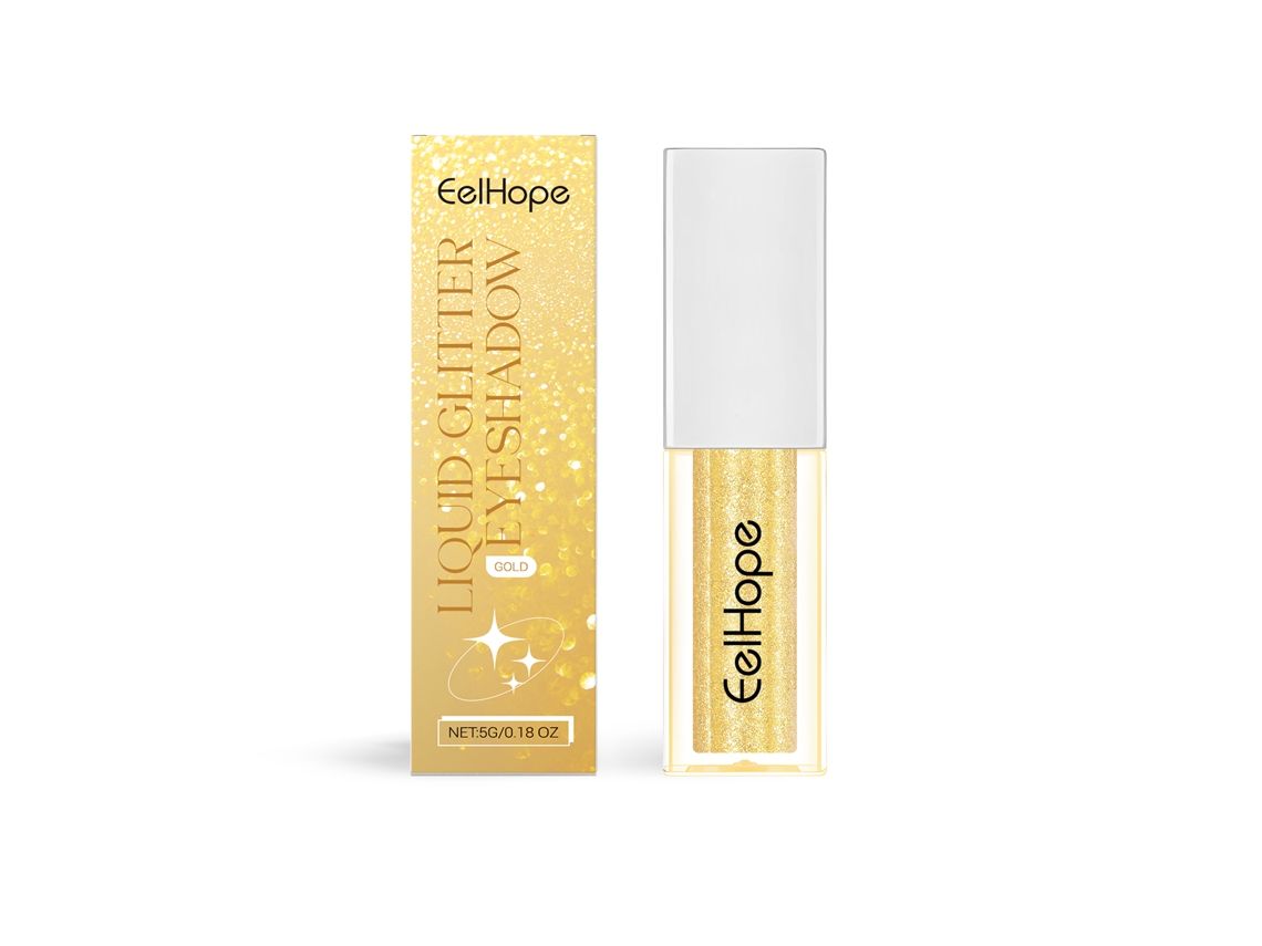 Lente de sombra de ojos líquida con purpurina amarillo dorado