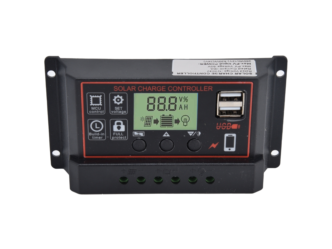 Controlador De Carga Solar Inteligente Dual Usb 12/24v20a Regulador Pwm Para Painéis De Bateria