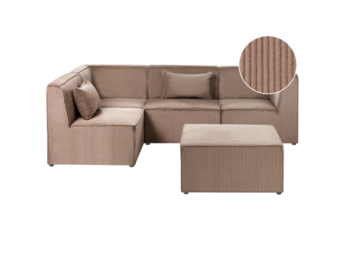 Sofá Modular Com Repousa-pés Moderno Beliani Lemvig De Bombazine Creme 250x166x78