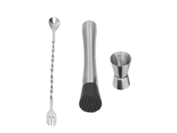 Juego de jigger, machacador y cuchara de bar de acero inoxidable