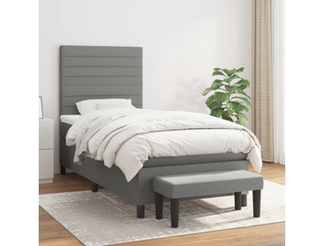vidaXL Cama con somier y colchón 90x190 cm tela gris oscuro