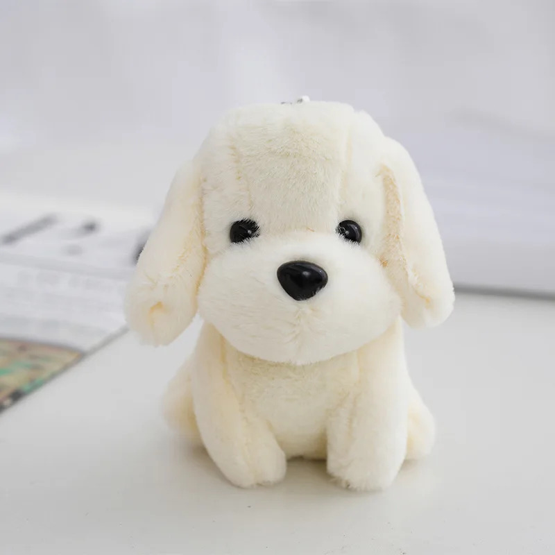 Colgante de perrito sentado adorable, juguete de peluche de dibujos animados, decoración para mochila, llavero MDUG (blanco)