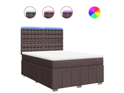 Maison Exclusive - Cama Box Spring Con Colchón Tela Marrón Oscuro 140x190 Cm
