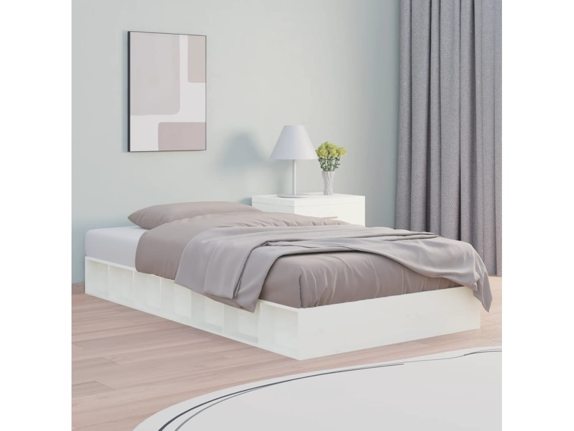 Estructura Cama Doble Pequeña Madera Maciza Blanco 120x190 Cm