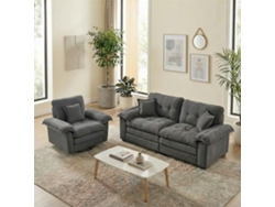 Sofá 2 Plazas + 1 Plaza - Chenilla, Doble Acolchado, Cojines Decorativos - Gris