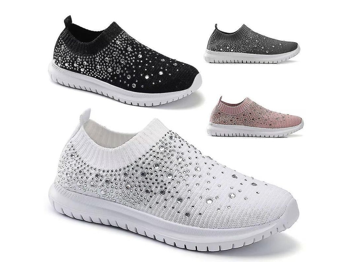 2026-zapatillas Deportivas Mujer Slip On Con Strass Brillante Tela Ligera Casual Nuevas
