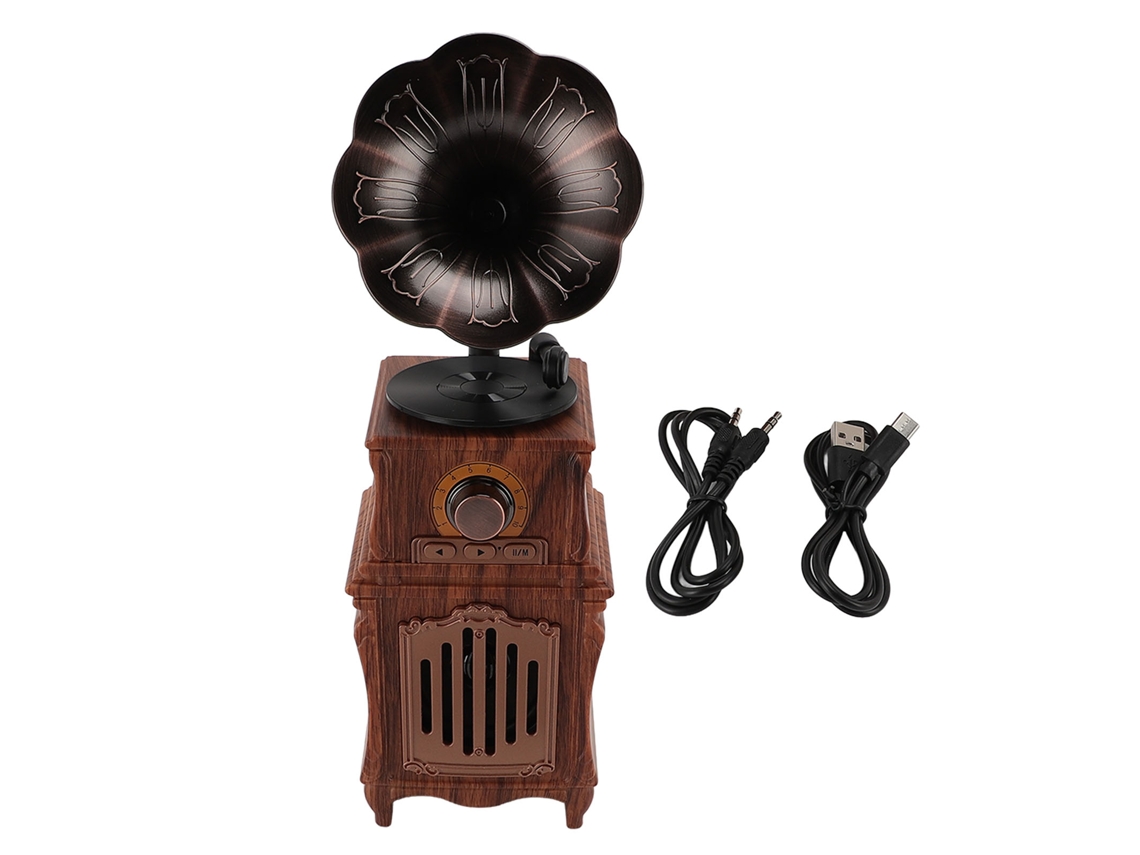 Altavoz Bluetooth Retro Imitación De Grano De Madera Portátil Similares A Fonógrafo Compatible Con Usb