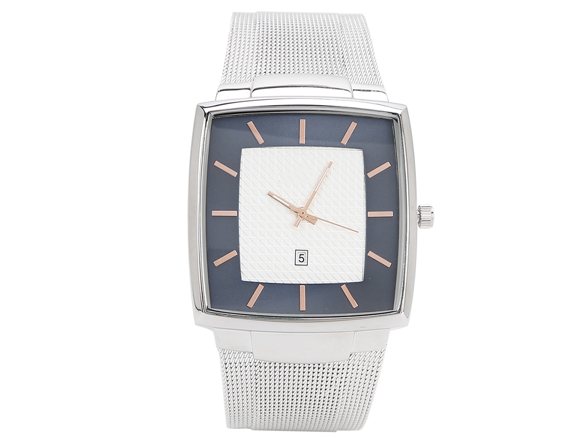 Reloj Hombre Cuarzo Correa Acero Pulsera Casual Negocios Blanco Azul