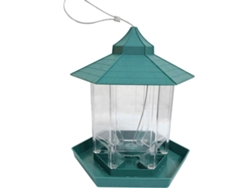 Comedero hexagonal verde de plástico para pájaros, impermeable, con techo.