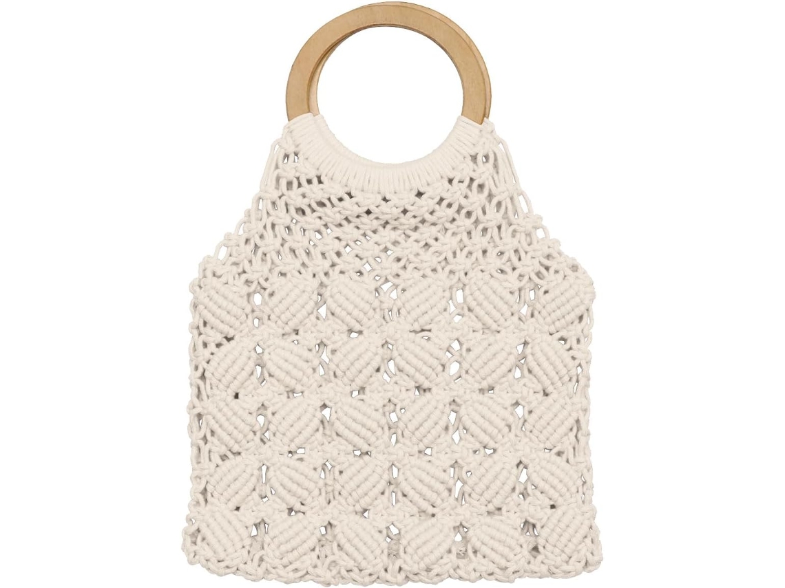 Bolso Tote Hecho A Mano Para Mujer En Cuerda De Algodón Blanca, Almacenamiento Para Tarjetas Y