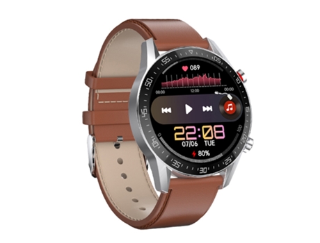 Smartwatch SK7Plus con correa de cuero con pantalla IPS de 1,28 pulgadas, compatible con monitoreo de llamadas/sueño por Bluetooth (marrón)