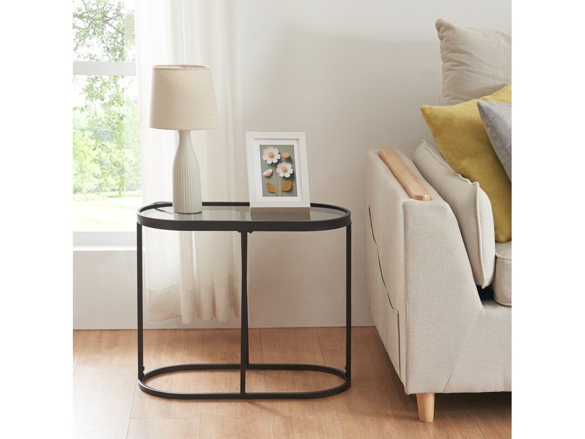 Mesa auxiliar Luleå ovalada cristal templado metal 55x28x45cm - Negro [EN.CASA]
