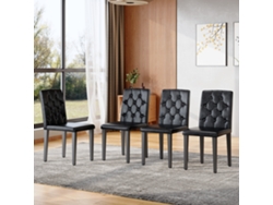 Juego De 4 Sillas De Comedor, Color Negro Puro, Patas Negras.