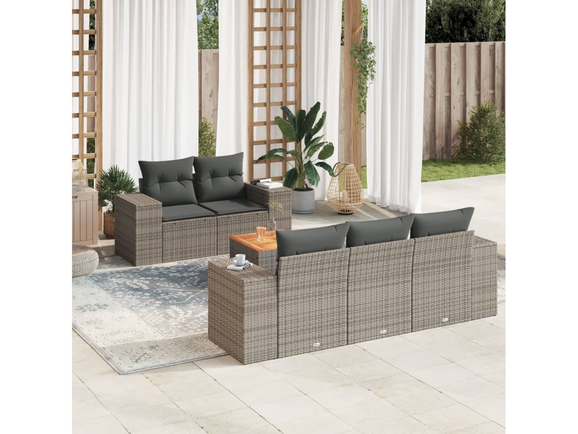 Conjunto de sofá de jardín de 6 piezas con cojines de mimbre gris, Dkd Home Decor