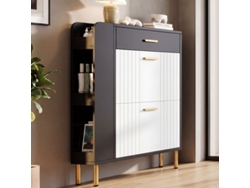 Zapatero Estrecho Con 2 Puertas, 1 Cajón Y 3 Compartimentos, Blanco Y Negro, 80x24x105cm
