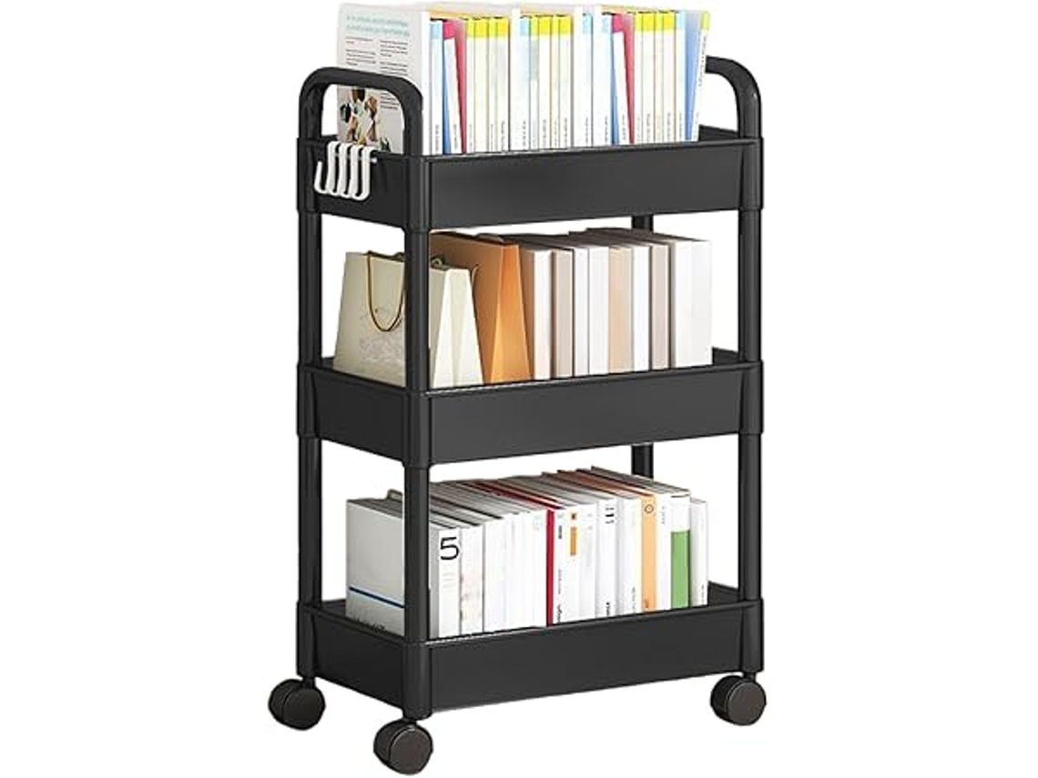 Carrito de almacenamiento de tres estantes con ruedas deslizantes, estantería móvil para cocina y baño.
