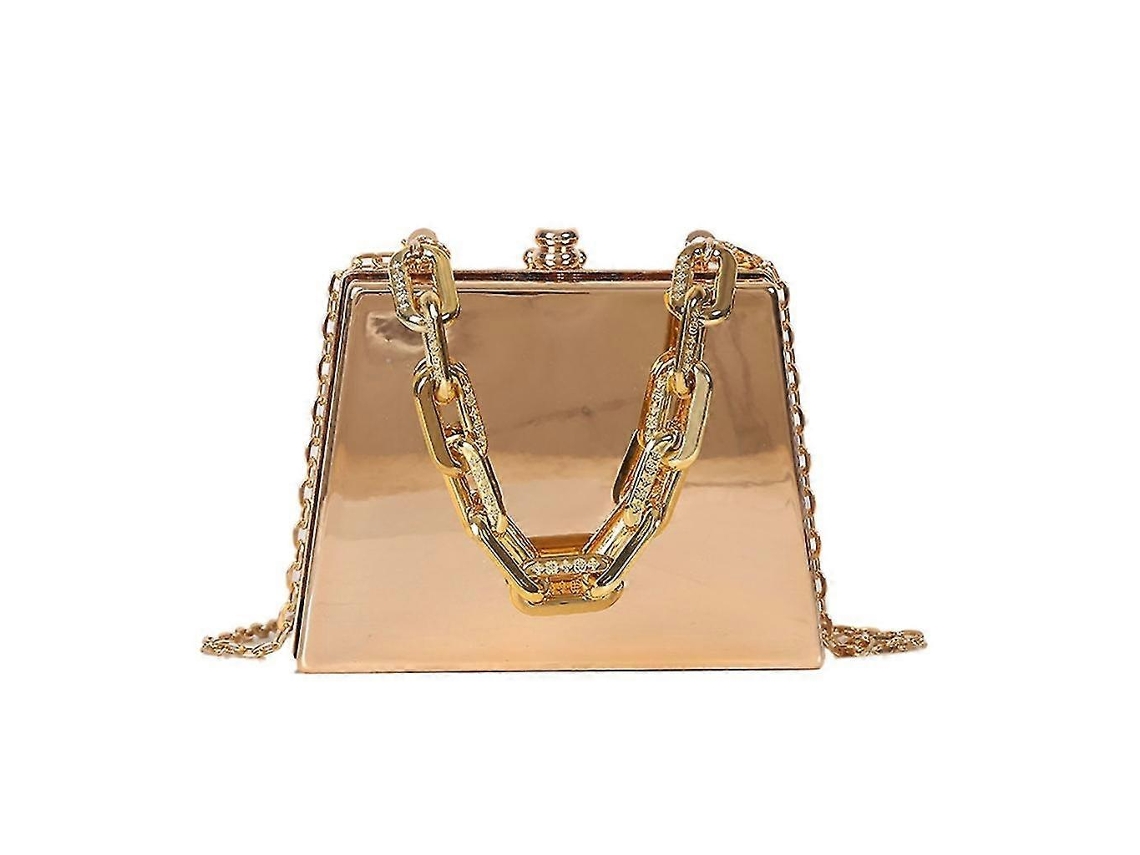 Bolso de noche Lalamoli de PVC dorado con caja, bandolera para mujer y niña.