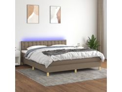 Cama Box Spring Con Colchón Led Tela Gris Taupe 160x200 Cm