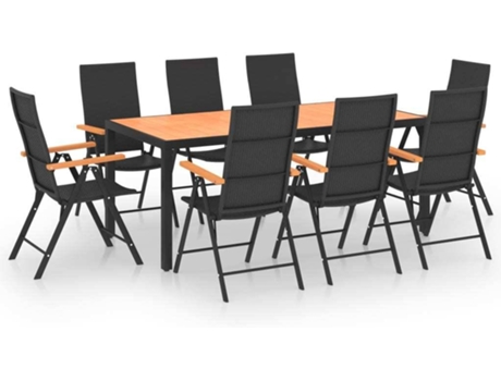 Conjunto 9 de comedor para jardín VIDAXL negro y marrón