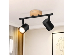 Lámpara de techo LED de 2 llamas, negra, giratoria, GU10, de madera, sin bombilla, Nettlife