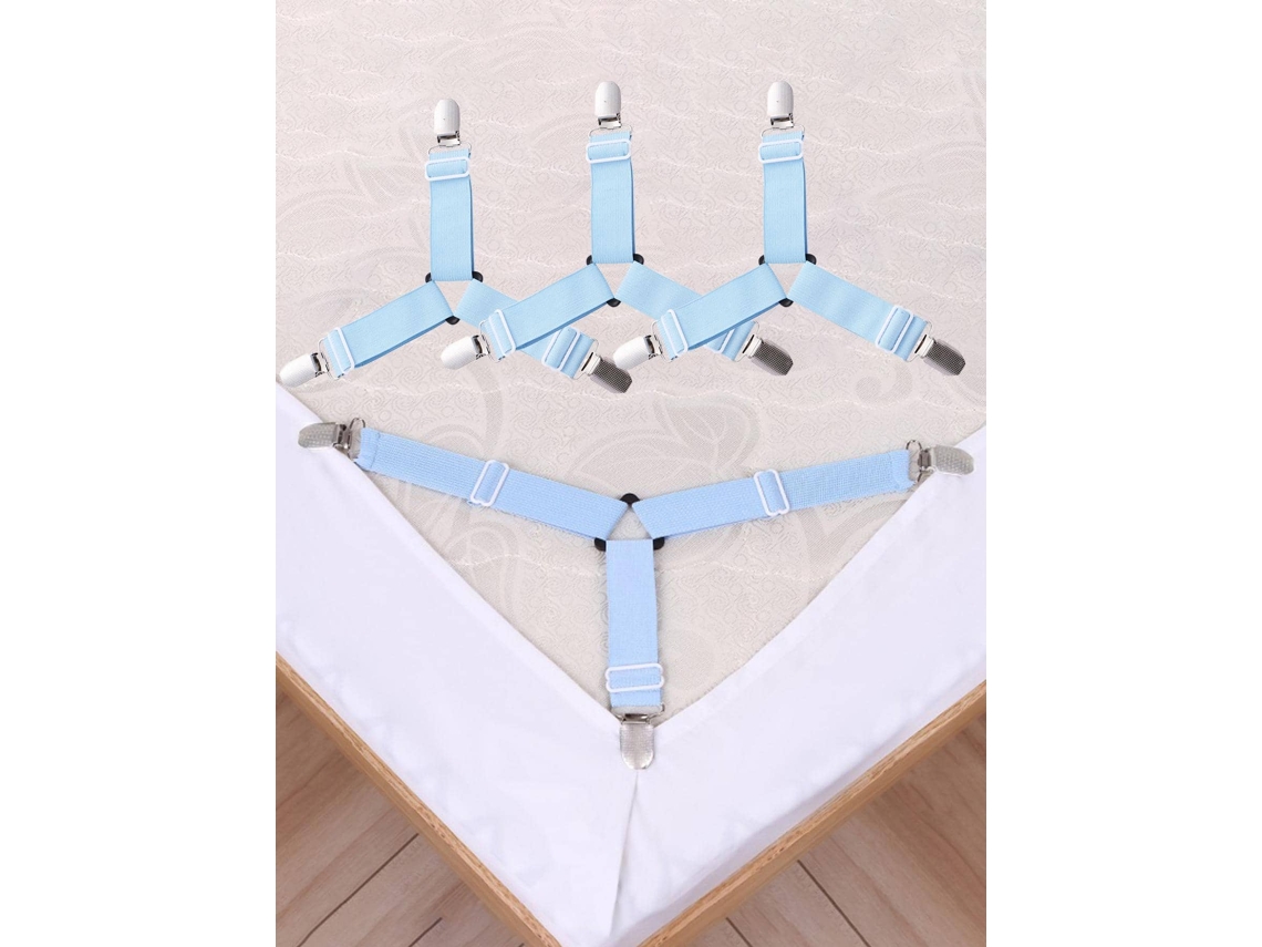 Juego de 4 sujetadores triangulares ajustables para sábanas, soporte para sábanas y soporte para fundas de almohada. MDUG (azul)