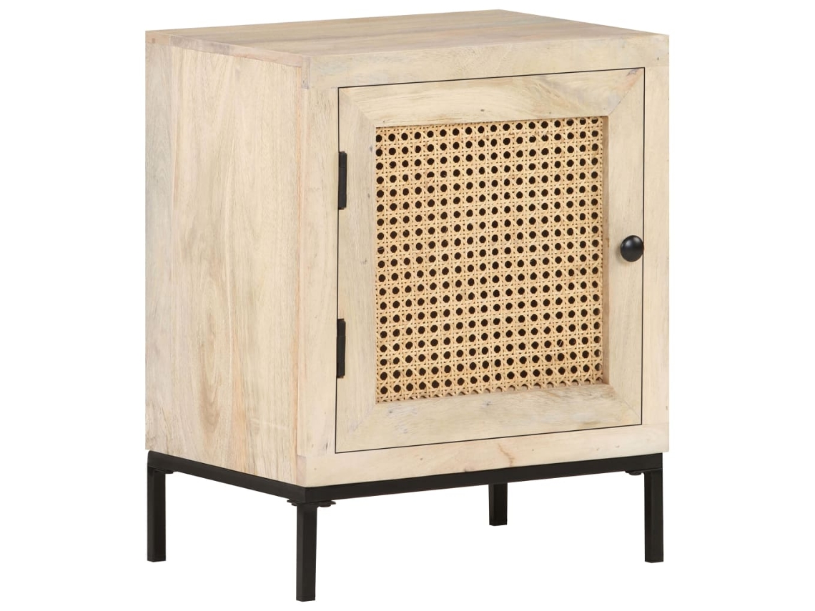 Mesita de Noche 40X30X50Cm Mango Maciza/Palhinha Natural