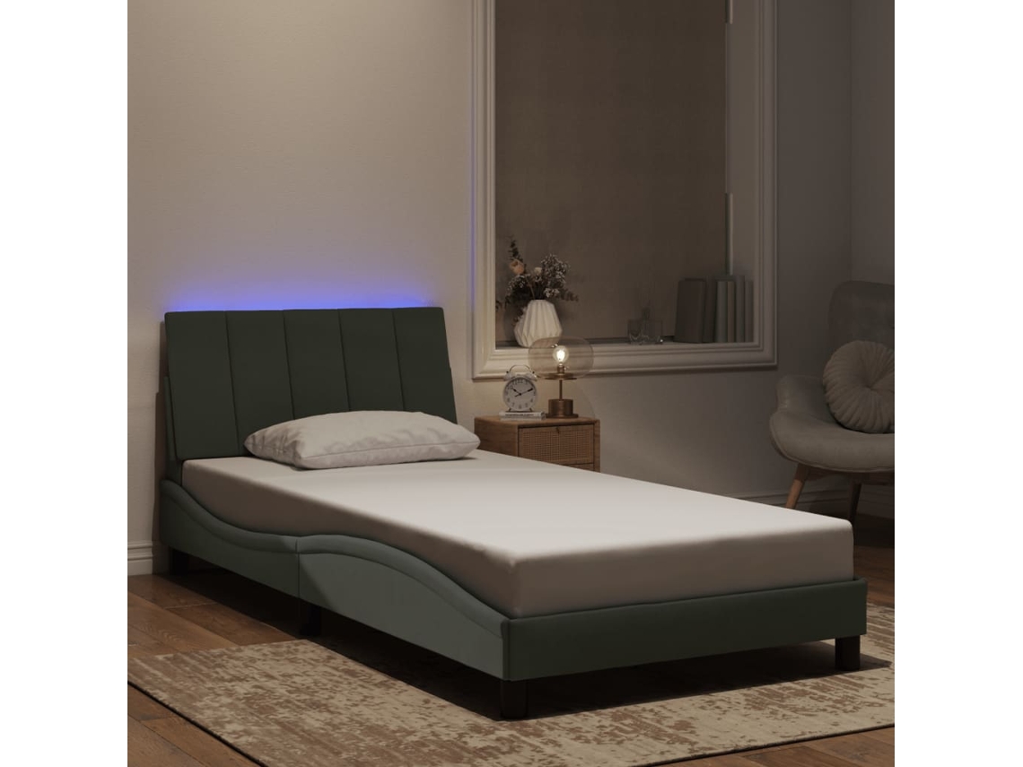 Estructura Cama Con Luces Led Terciopelo Gris Claro 100x200 Cm