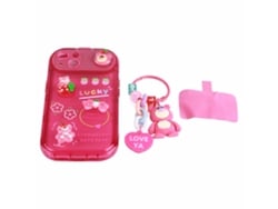 Capa De Celular De Silicone Macio Com Espelho Stand, Padrão Cartoon, Cordão E Transparente Para Ios, Vermelho Rosa