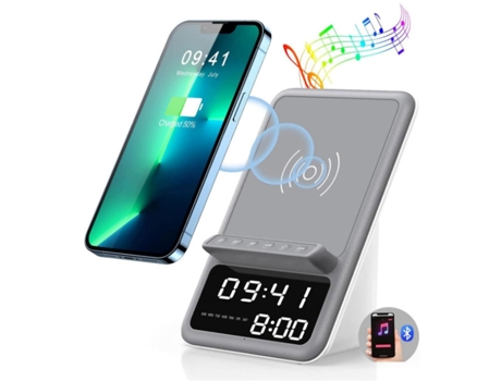 Estación de Carga Inalámbrica Altavoz Reloj Despertador Series Otros para Apple, Samsung CHRONUS Bluetooth Blanco
