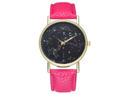 Reloj De Pulsera Unisex De Cuarzo Con Correa De Piel Sintética Y Esfera Redonda Rosa.