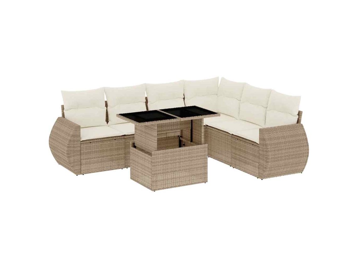 Conjunto 7 sofás de jardín VIDAXL y cojines ratán sintético beige