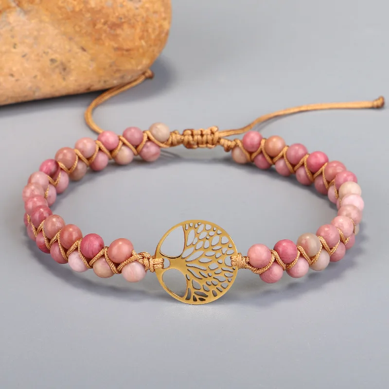 Pulsera Del Árbol De La Vida De Los Chakras De Yoga, Pulsera Tejida A Mano Con Cuentas De Piedra Natural