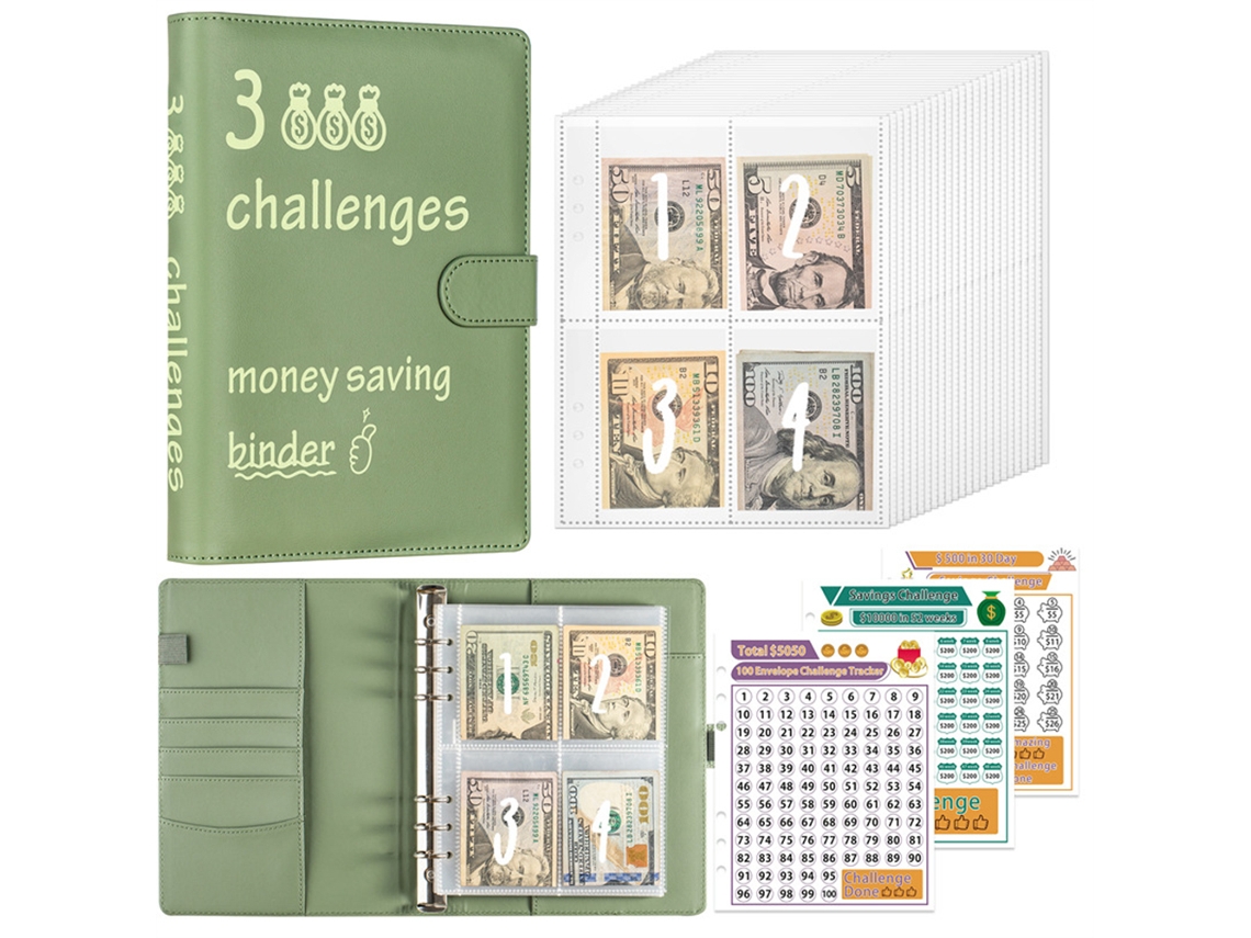 Kit De Desafío: 100 Sobres, Carpeta Económica, Carpeta De Presupuesto, Cuero Sintético, Pegatinas Digitales, Regalo.