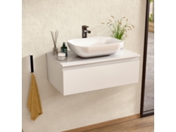 Mueble de baño suspendido con lavabo de cerámica, mueble de baño con 1 cajón, 100 x 27 x 46 cm, Bellobath Mueble de baño blanco