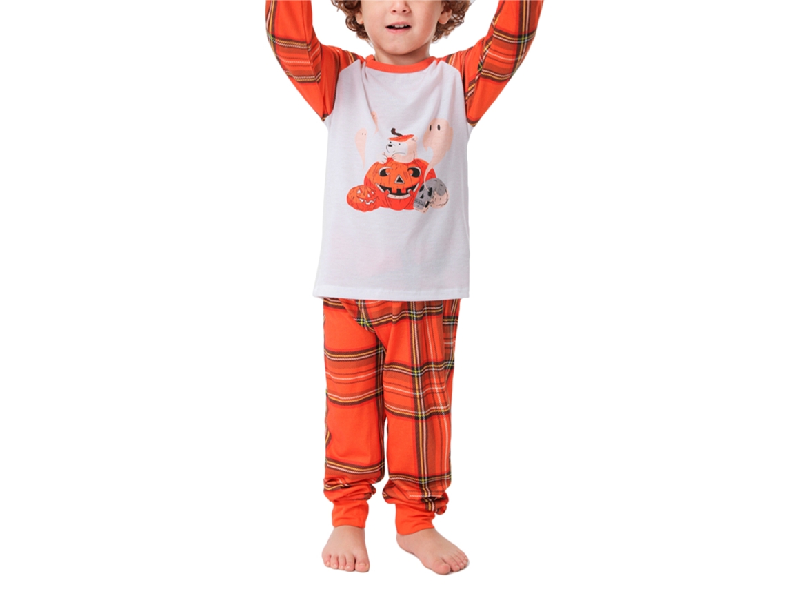 Pijama familiar navideño Kkpm con estampado de calabazas y cuadrados, conjunto de pijama para niño de 8 a 9 años.